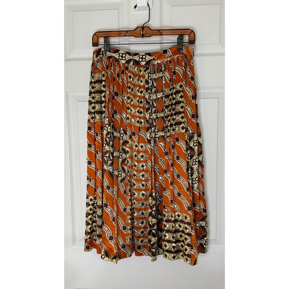 ABS by Allen Schwartz Skirt Women 4 Orange‎ Geometric Sequin Pleated Midi